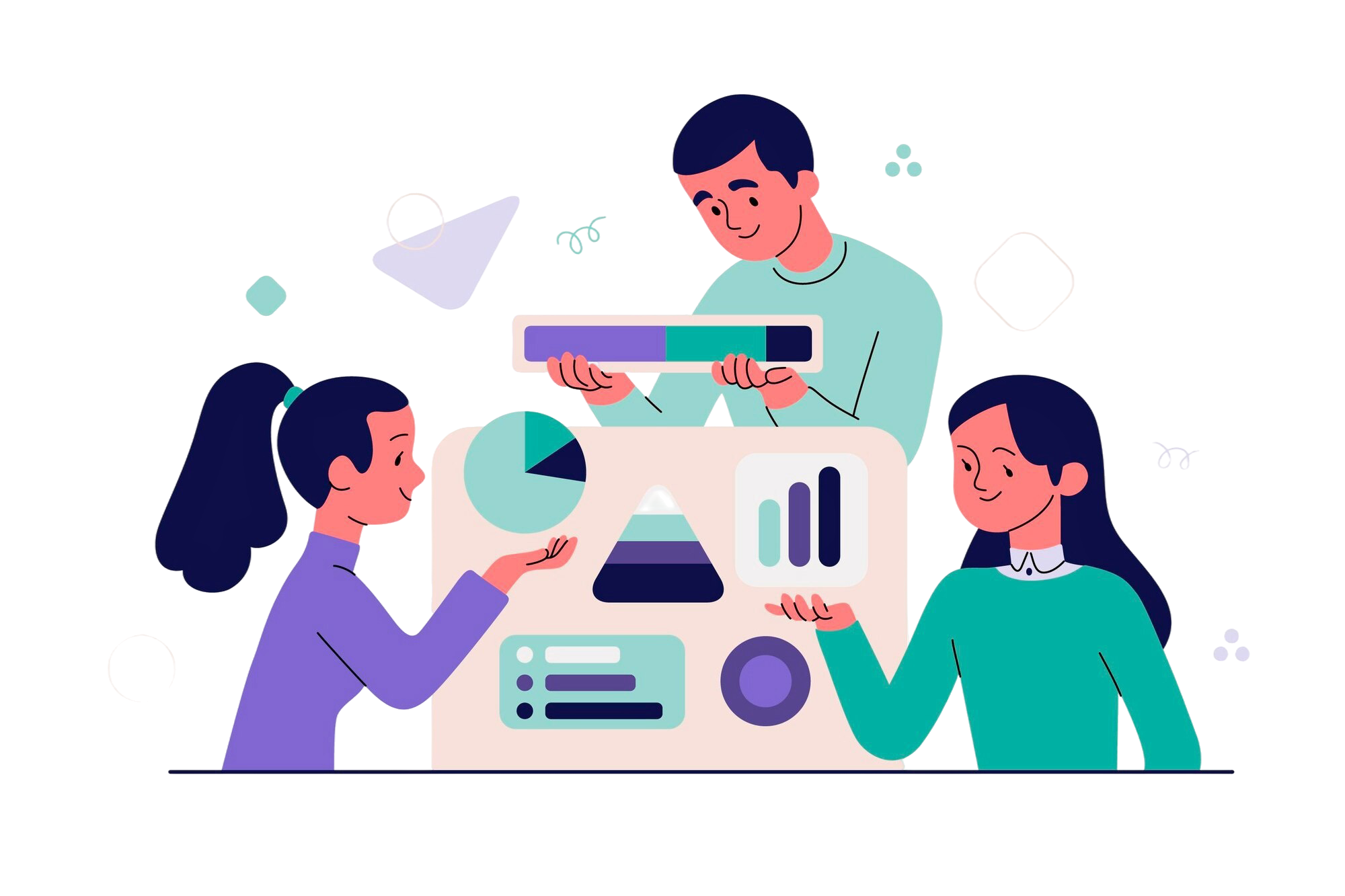 Personas dibujadas a mano recopilando datos