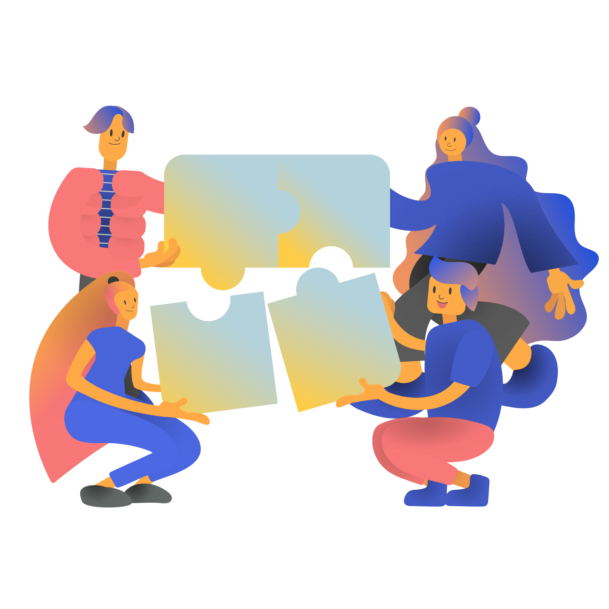 Personajes resolviendo puzzle